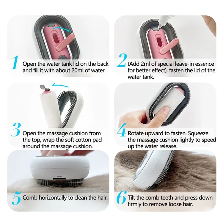 Pente de Escova de Tratamento Essencial de Óleo para Animais de Estimação para Cães e Gatos Massagem Remove Pelos Soltos - Rosa / Para Pelo Curto