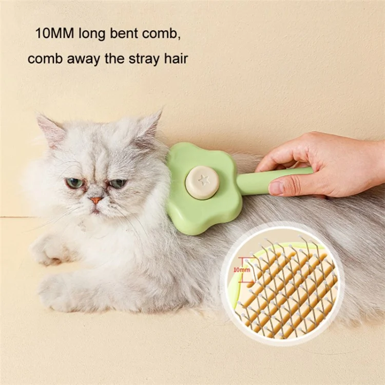 Star Shape Dog Cat Grooming Brush Pet Floating Hair Removal Massage Needle Comb with Self Cleaning Button - Green