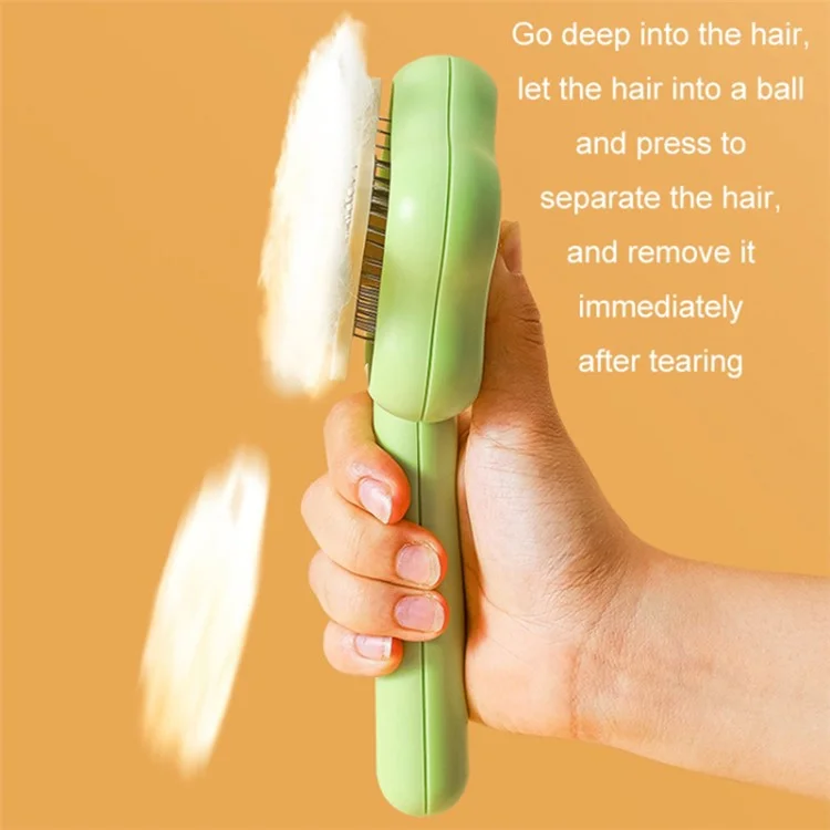 Star Shape Dog Cat Grooming Brush Pet Floating Hair Removal Massage Needle Comb with Self Cleaning Button - Green