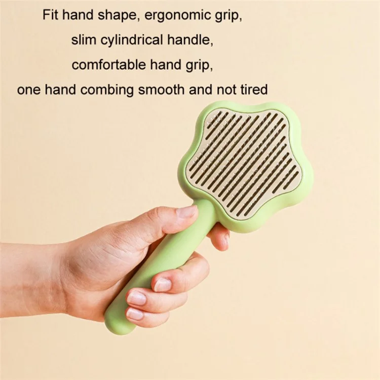 Star Shape Dog Cat Grooming Brush Pet Floating Hair Removal Massage Needle Comb with Self Cleaning Button - Green