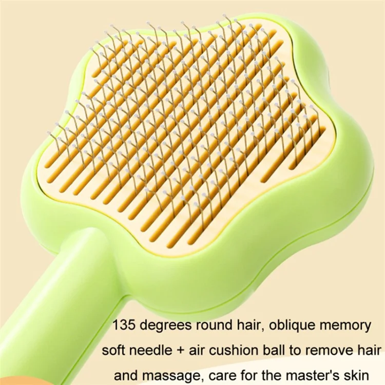 Star Shape Dog Cat Grooming Brush Pet Floating Hair Removal Massage Needle Comb with Self Cleaning Button - Green