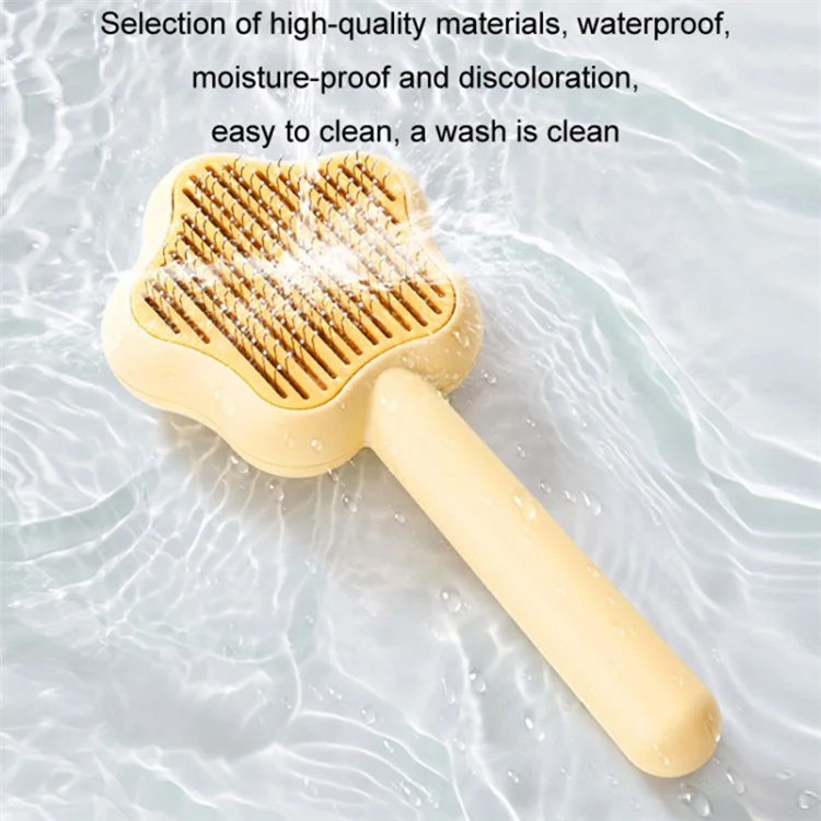 Star Shape Dog Cat Grooming Brush Pet Floating Hair Removal Massage Needle Comb with Self Cleaning Button - Green
