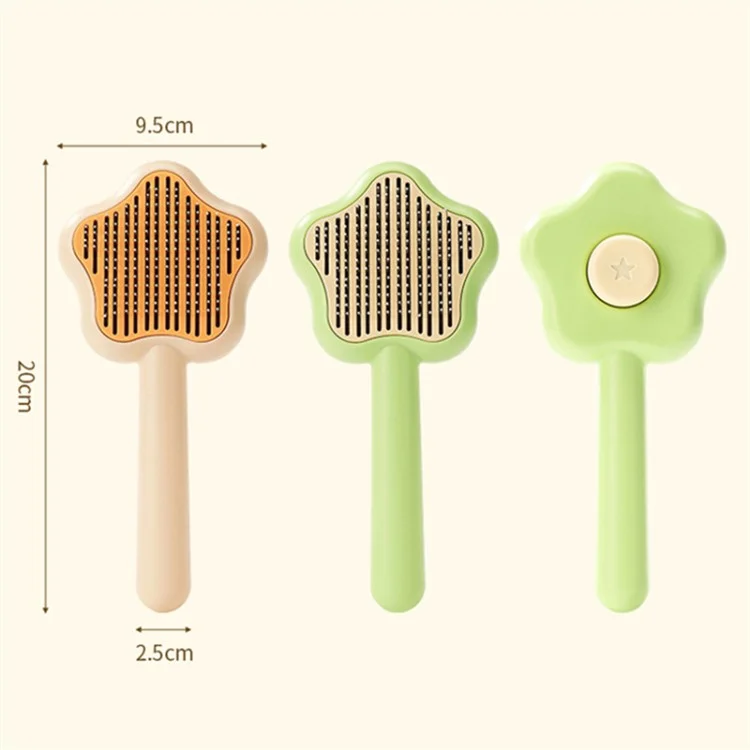 Star Shape Dog Cat Grooming Brush Pet Floating Hair Removal Massage Needle Comb with Self Cleaning Button - Green