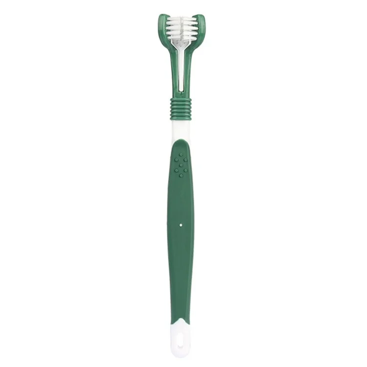 HISTOTREE Pet Cão Gato 3-Cabeça Escova de Dentes Plástico+Nylon Cuidados Orais Ferramenta de Limpeza dos Dentes (Sem BPA, Sem Certificação FDA) - Verde Oliva 