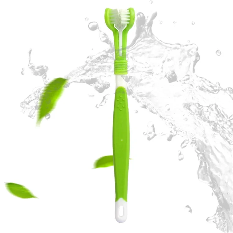 HISTOTREE Pet Cão Gato 3-Cabeça Escova de Dentes Plástico+Nylon Cuidados Orais Ferramenta de Limpeza dos Dentes (Sem BPA, Sem Certificação FDA) - Verde Oliva 