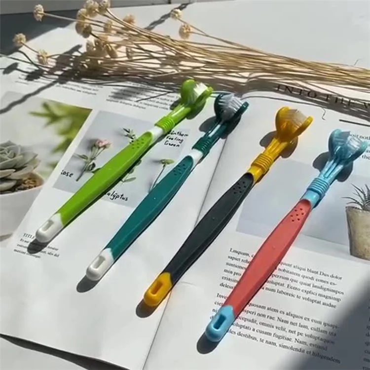 HISTOTREE Pet Cão Gato 3-Cabeça Escova de Dentes Plástico+Nylon Cuidados Orais Ferramenta de Limpeza dos Dentes (Sem BPA, Sem Certificação FDA) - Verde Oliva 