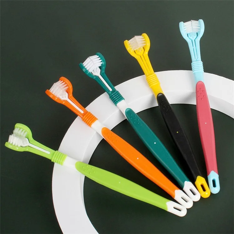 HISTOTREE Pet Cão Gato 3-Cabeça Escova de Dentes Plástico+Nylon Cuidados Orais Ferramenta de Limpeza dos Dentes (Sem BPA, Sem Certificação FDA) - Verde Oliva 