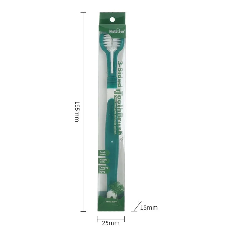 HISTOTREE Pet Cão Gato 3-Cabeça Escova de Dentes Plástico+Nylon Cuidados Orais Ferramenta de Limpeza dos Dentes (Sem BPA, Sem Certificação FDA) - Verde Oliva 