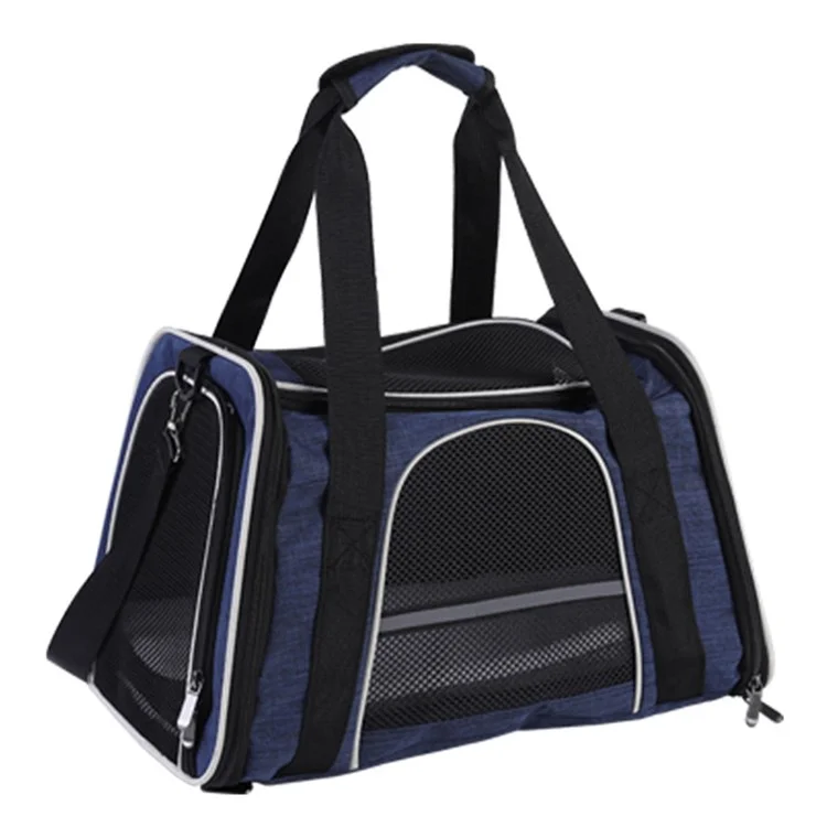Sac de transport pliable en forme de trapèze pour chat Oxford Cloth Respirant Mesh Cloth Sac de voyage pour animaux de compagnie, Taille L - Bleu