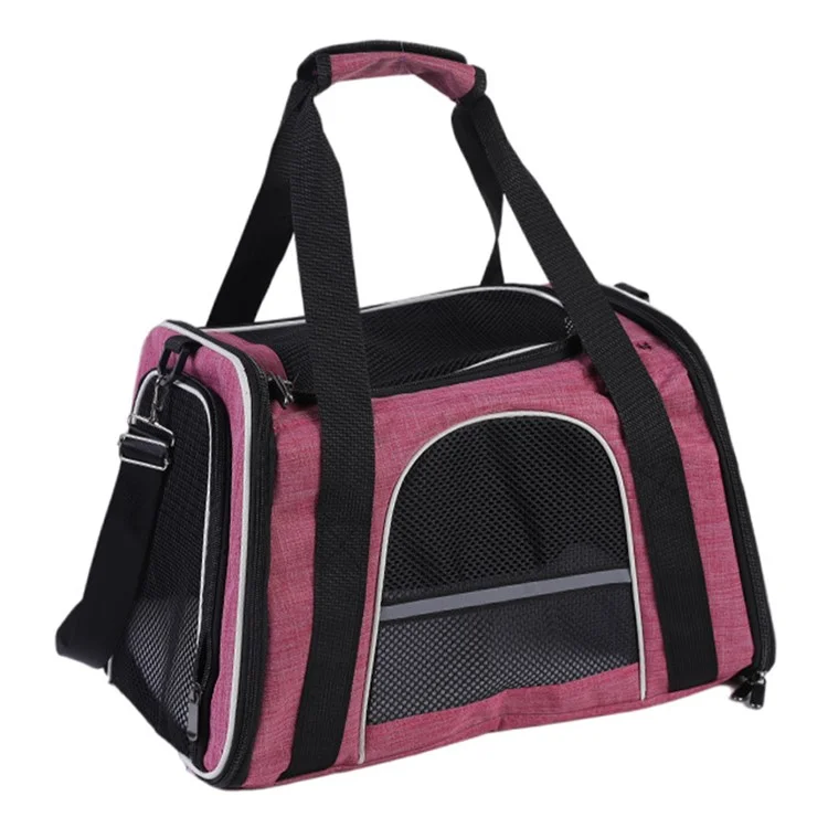 Bolsa de Transporte para Gatos Dobrável Trapezoidal de Tecido Oxford Respirável, Tamanho L - Rosa