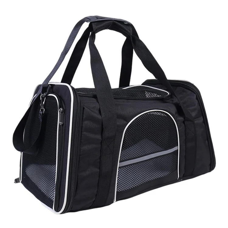 Trapezoidal Foldable Cat Carrier Handbag Oxford Cloth Breathable Mesh Cloth Pet Puppy Travel Bag, Size L - Black