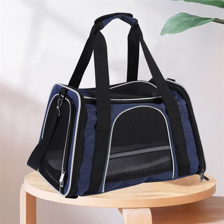 Trapezoidal Foldable Cat Carrier Handbag Oxford Cloth Breathable Mesh Cloth Pet Puppy Travel Bag, Size L - Black