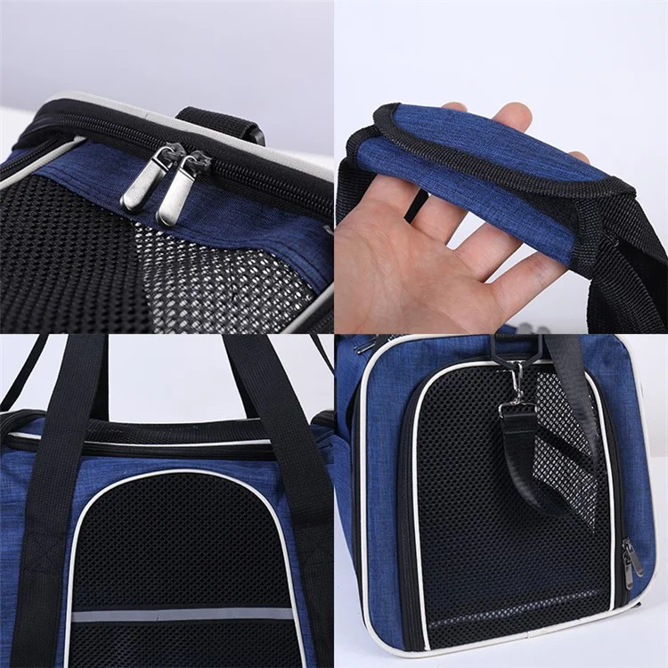 Trapezoidal Foldable Cat Carrier Handbag Oxford Cloth Breathable Mesh Cloth Pet Puppy Travel Bag, Size L - Black