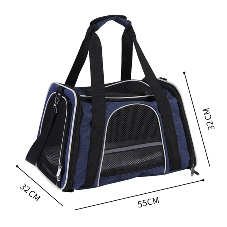 Trapezoidal Foldable Cat Carrier Handbag Oxford Cloth Breathable Mesh Cloth Pet Puppy Travel Bag, Size L - Black