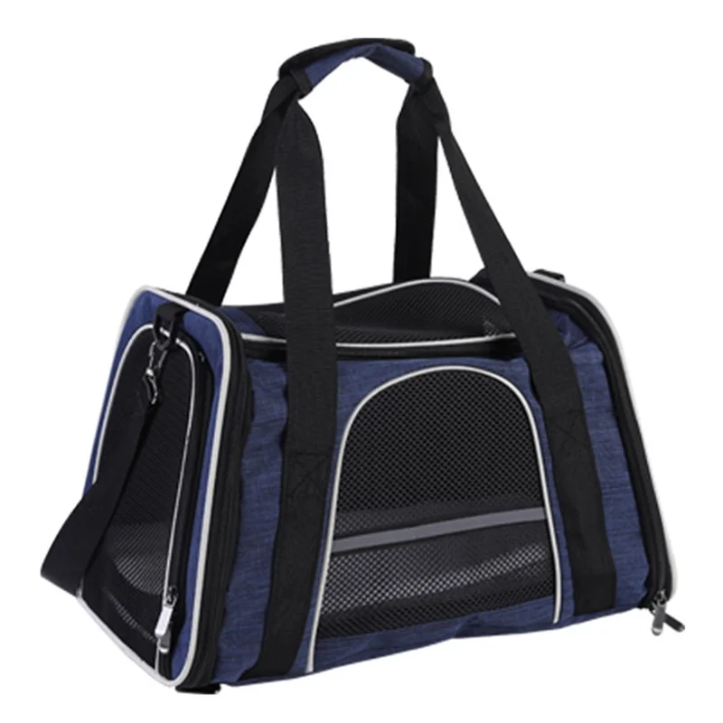 Trapezoidal Travel Cat Carrier Handbag Oxford Cloth+Polyester Mesh Foldable Pet Dog Bag, Size S - Blue