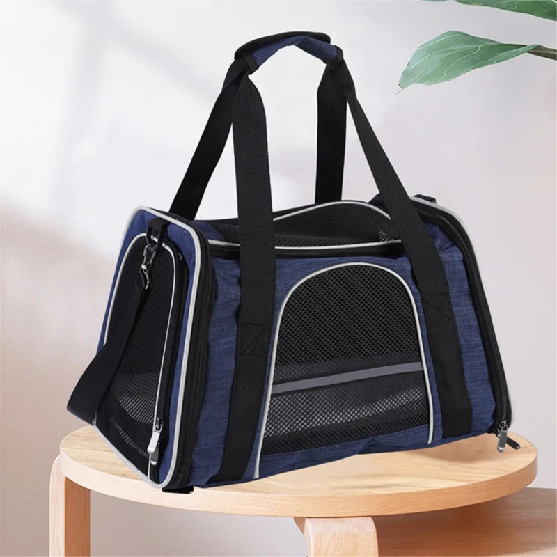 Trapezoidal Travel Cat Carrier Handbag Oxford Cloth+Polyester Mesh Foldable Pet Dog Bag, Size S - Blue