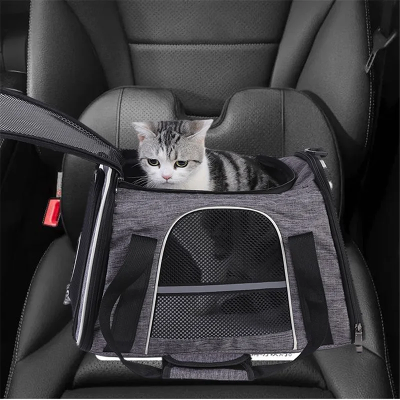 Trapezoidal Travel Cat Carrier Handbag Oxford Cloth+Polyester Mesh Foldable Pet Dog Bag, Size S - Blue