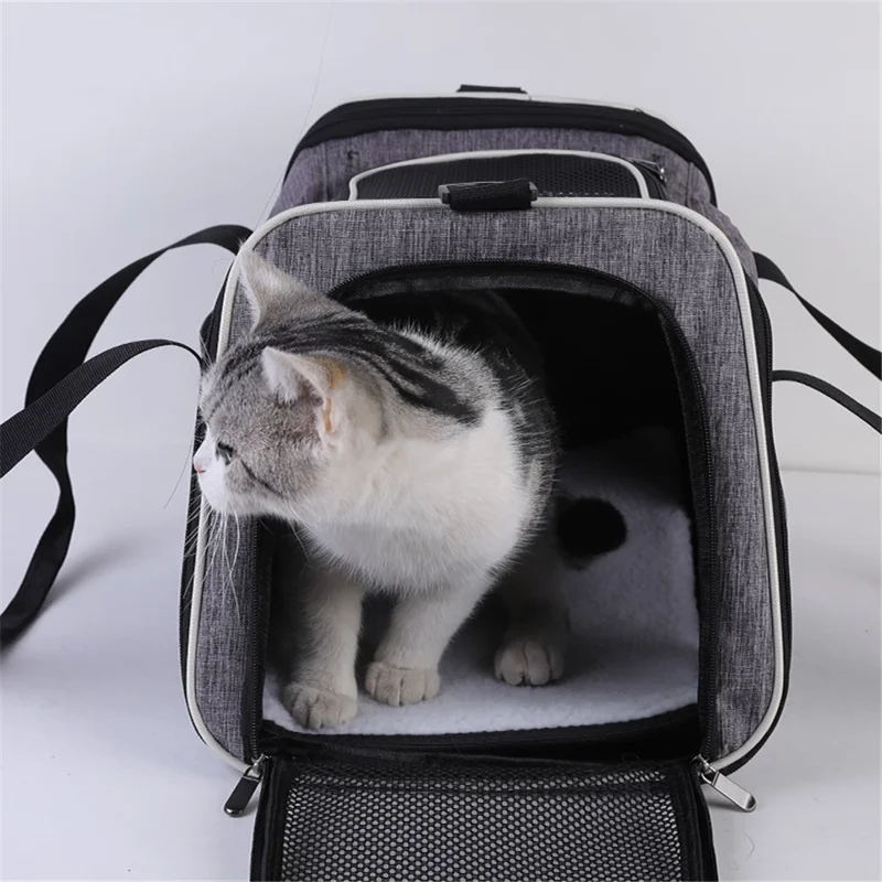 Trapezoidal Travel Cat Carrier Handbag Oxford Cloth+Polyester Mesh Foldable Pet Dog Bag, Size S - Blue