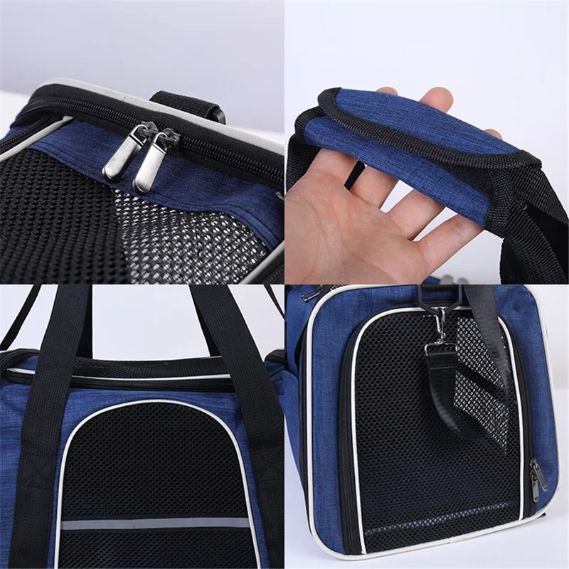 Trapezoidal Travel Cat Carrier Handbag Oxford Cloth+Polyester Mesh Foldable Pet Dog Bag, Size S - Blue