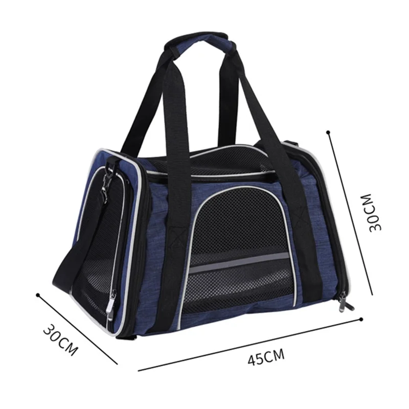 Trapezoidal Travel Cat Carrier Handbag Oxford Cloth+Polyester Mesh Foldable Pet Dog Bag, Size S - Blue
