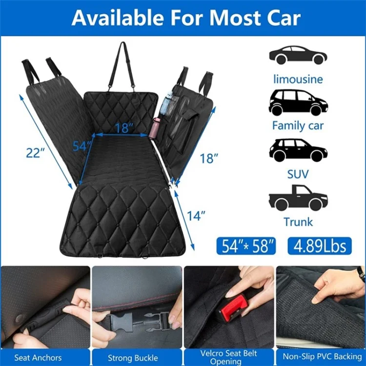 CZD-U-01 137x147cm Alfombrilla de Asiento Trasero de Coche Desmontable para Mascotas, Impermeable, Hamaca para Perros de Coche - Gris