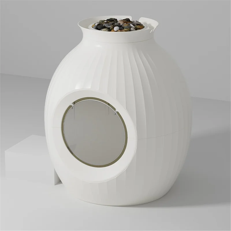 ABS Flower Pot Cat Litter Box Deodorization Hidden Potty Kitty Litter Pan - White