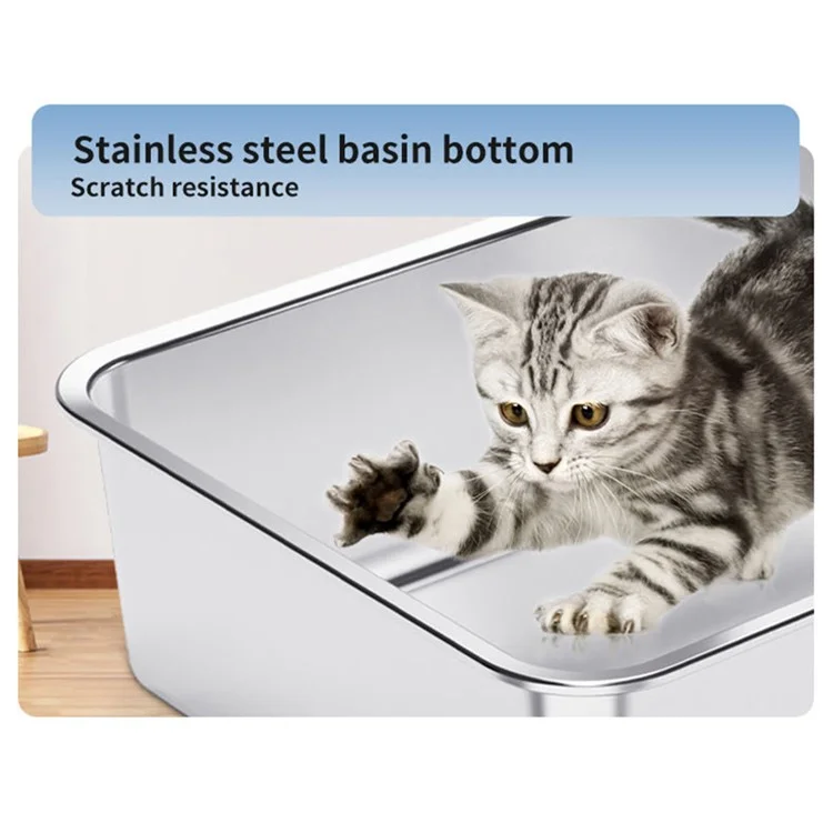 Cat Litter Box Anti-splash Top Opening Stainless Steel+ABS Cat Toilet - Black