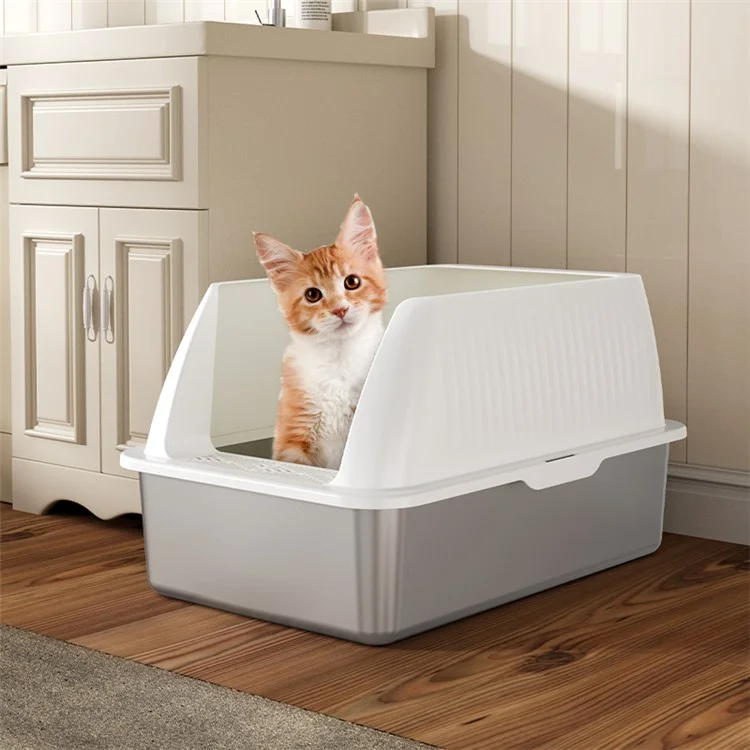 Heighten Pet Cat Litter Box Anti-splash Stainless Steel+ABS Cat Toilet