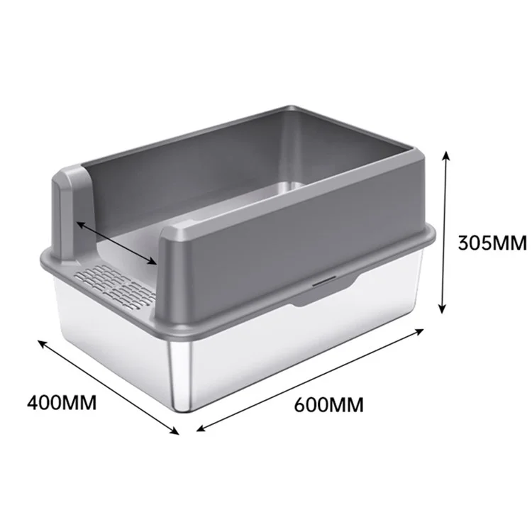 Large Opening Pet Cat Litter Box Anti-splash Stainless Steel+ABS Cat Toilet - Dark Grey