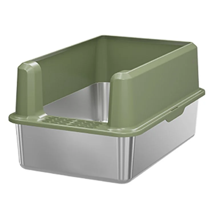 Large Opening Pet Cat Litter Box Anti-splash Stainless Steel+ABS Cat Toilet - Green