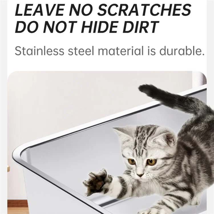 Large Opening Pet Cat Litter Box Anti-splash Stainless Steel+ABS Cat Toilet - Green