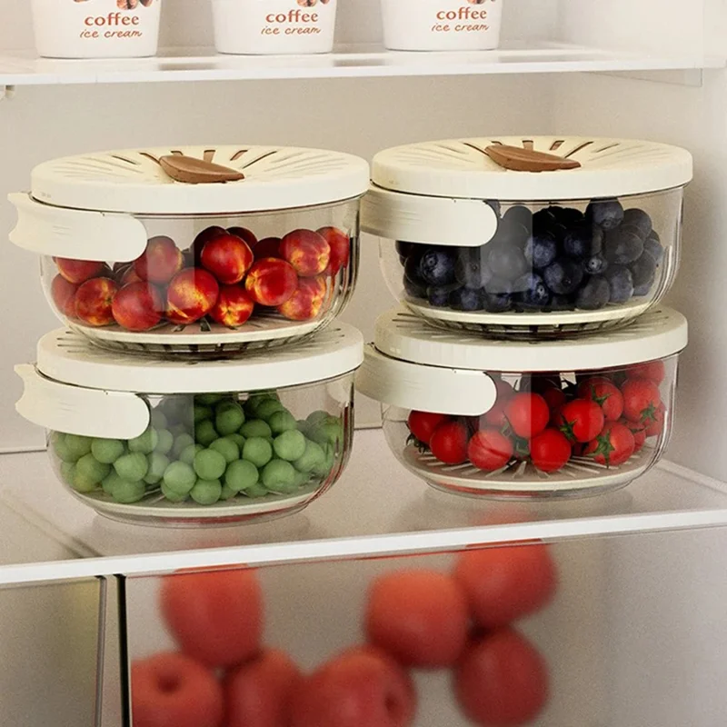 Fridge Fruit Storage Container Vegetables Drain Colander Organizer Bin (BPA-Free, No FDA) - Brown