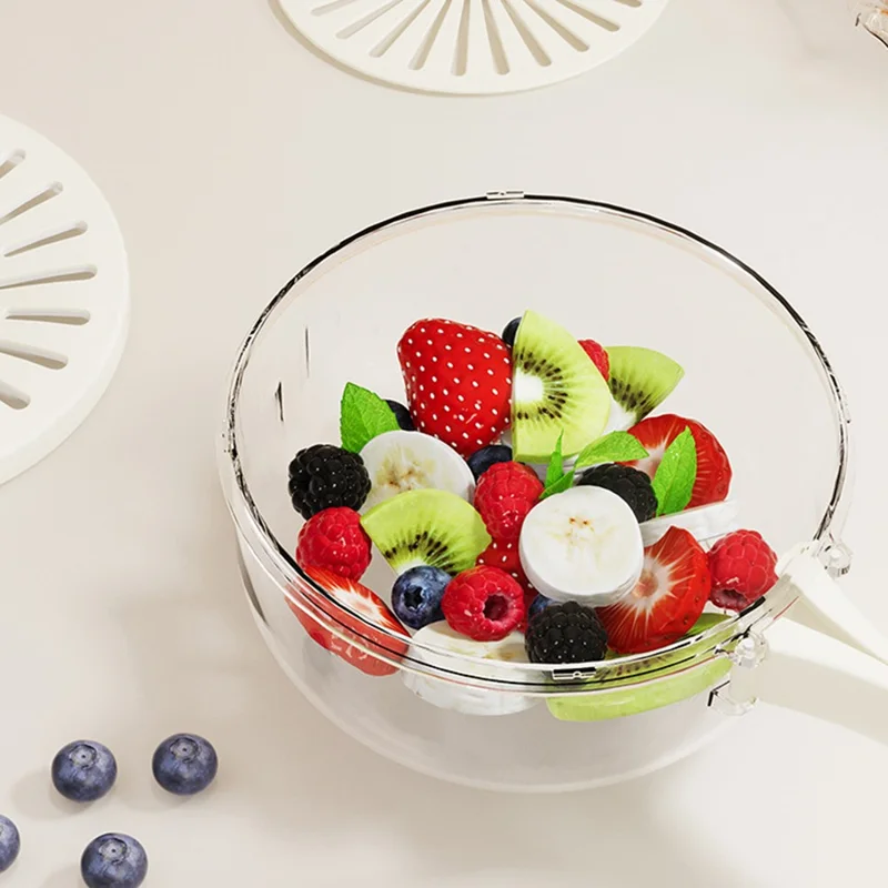 Fridge Fruit Storage Container Vegetables Drain Colander Organizer Bin (BPA-Free, No FDA) - White