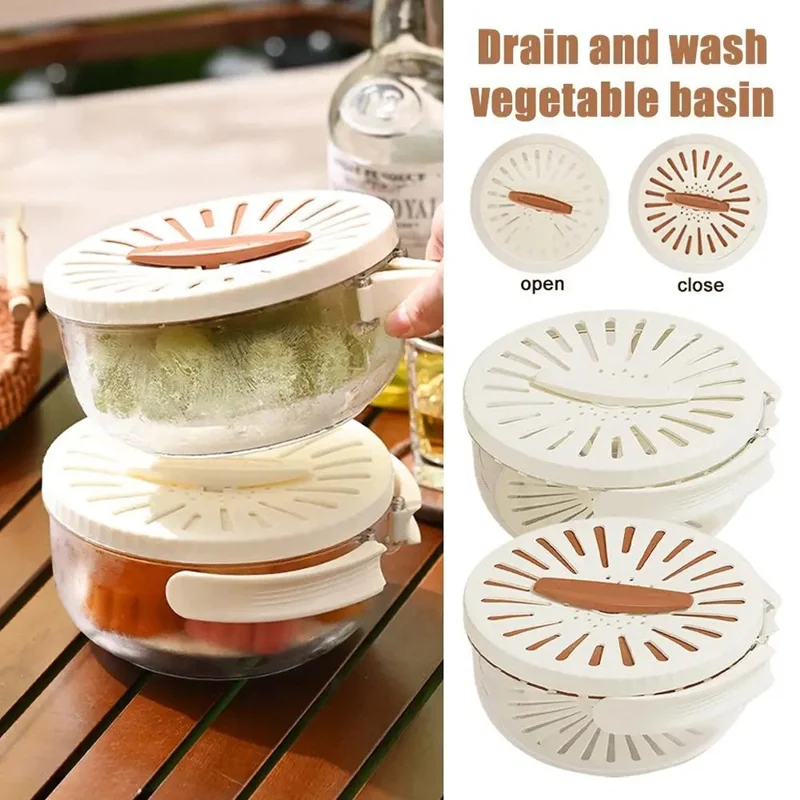 Fridge Fruit Storage Container Vegetables Drain Colander Organizer Bin (BPA-Free, No FDA) - White