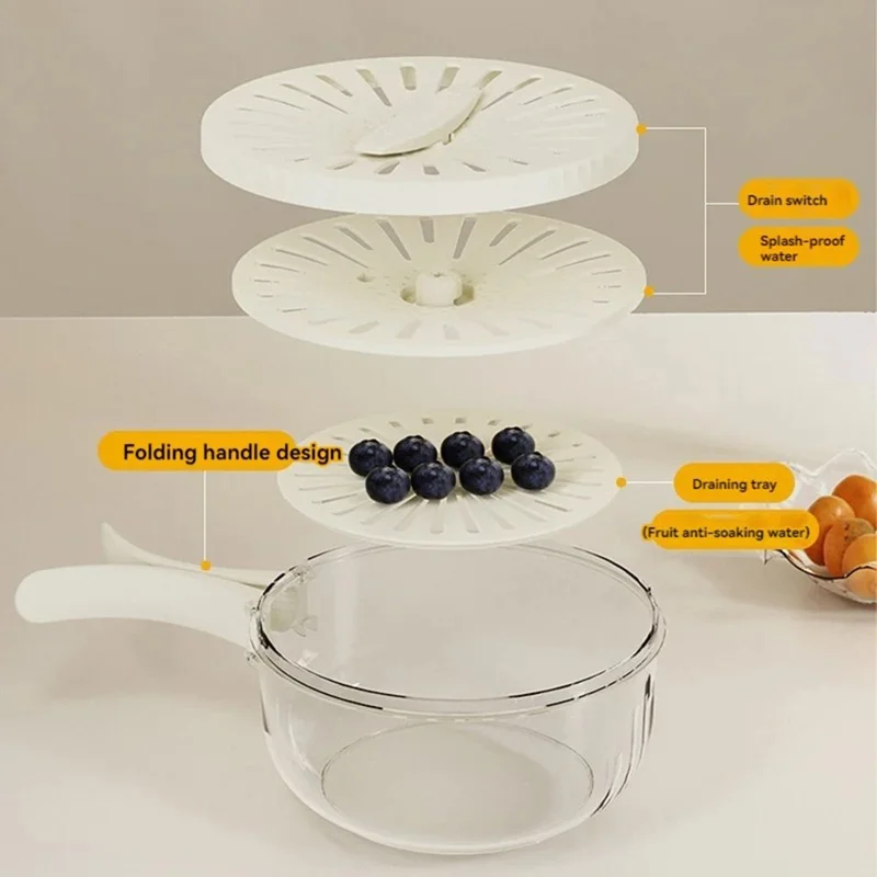 Fridge Fruit Storage Container Vegetables Drain Colander Organizer Bin (BPA-Free, No FDA) - White