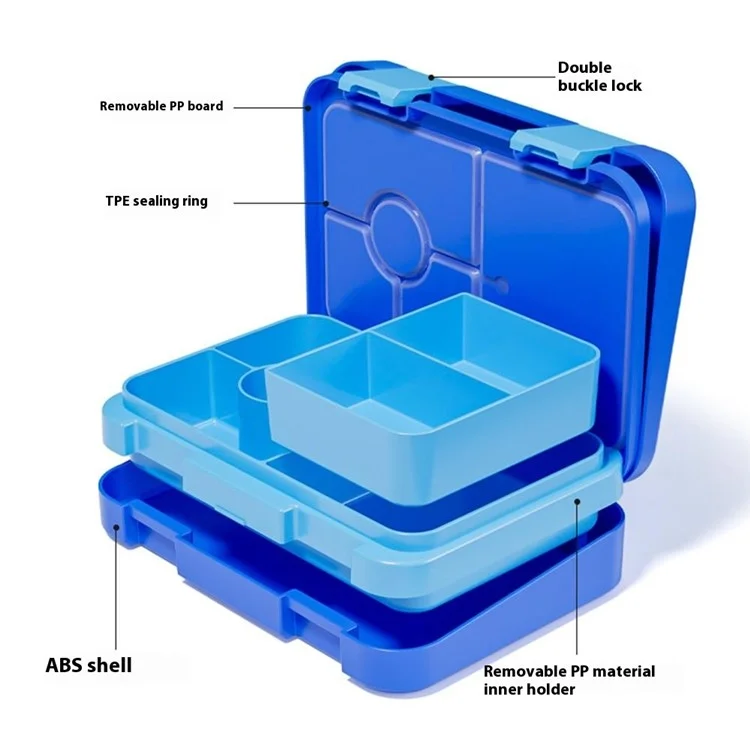 810ml Kids Bento Box Dual-Buckle Lunch Box with 2 Modular Containers Microwave Safe (No FDA, BPA-Free) - Blue