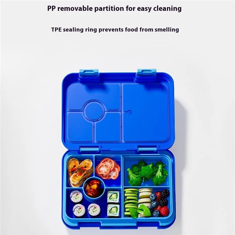810ml Kids Bento Box Dual-Buckle Lunch Box with 2 Modular Containers Microwave Safe (No FDA, BPA-Free) - Blue