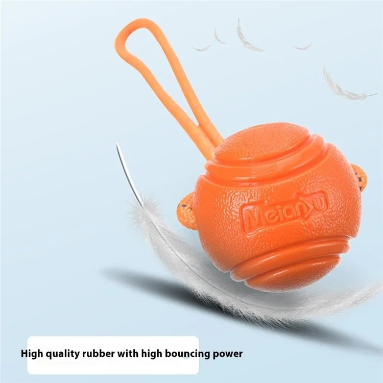 MEIANJU 8cm Pet Bite Resistant TPR Bouncing Ball Dog Interactive Training Toy with Reflective Nylon Rope - Orange