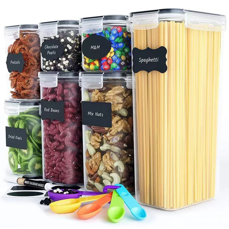 7Pcs / Set Kitchen Sealed Jar Grain Storage Box Refrigerated Odor-Free Transparent PP Fresh-Keeping Box (BPA Free, FDA Certified)