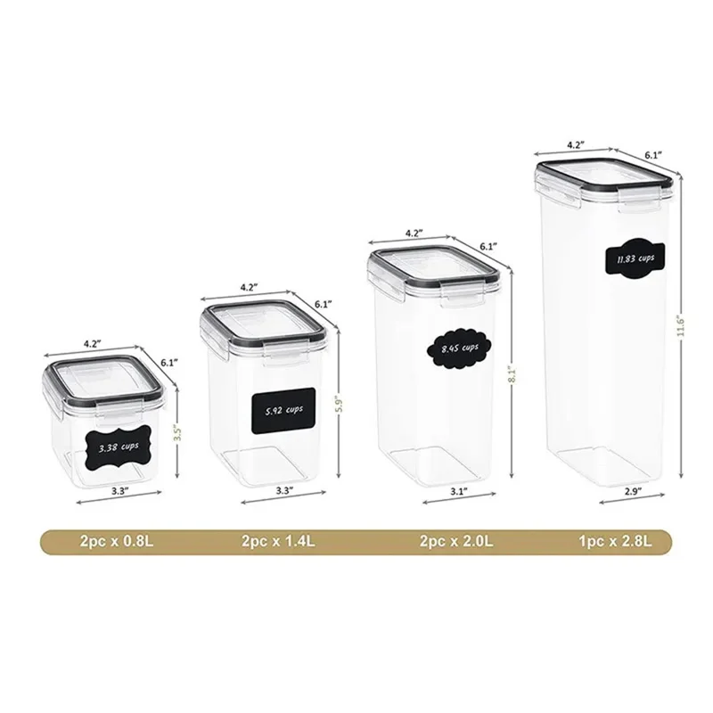 7Pcs / Set Kitchen Sealed Jar Grain Storage Box Refrigerated Odor-Free Transparent PP Fresh-Keeping Box (BPA Free, FDA Certified)