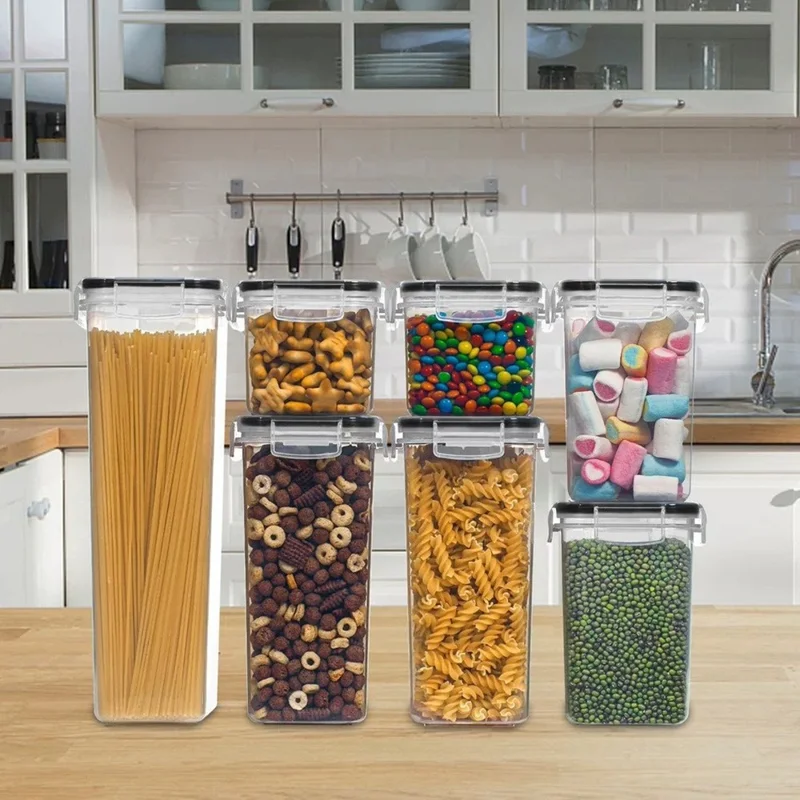 7Pcs / Set Kitchen Sealed Jar Grain Storage Box Refrigerated Odor-Free Transparent PP Fresh-Keeping Box (BPA Free, FDA Certified)