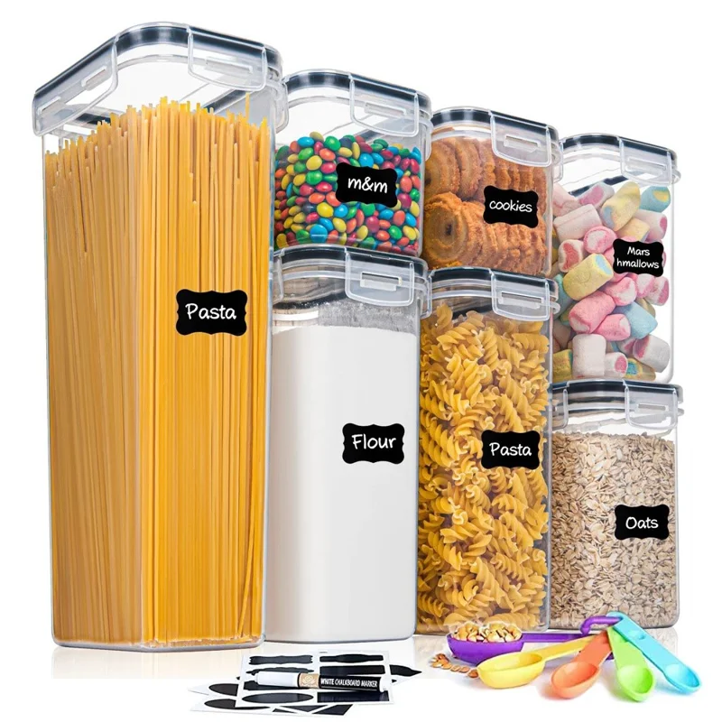 7Pcs / Set Kitchen Sealed Jar Grain Storage Box Refrigerated Odor-Free Transparent PP Fresh-Keeping Box (BPA Free, FDA Certified)