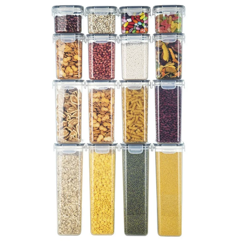 16pcs / Set Kitchen Scellé Boîte de Rangement Des Grains de Jar Scellé Boîte à la Tenue de Gardien de Main-d'œuvre (BPA Free, FDA Certified)