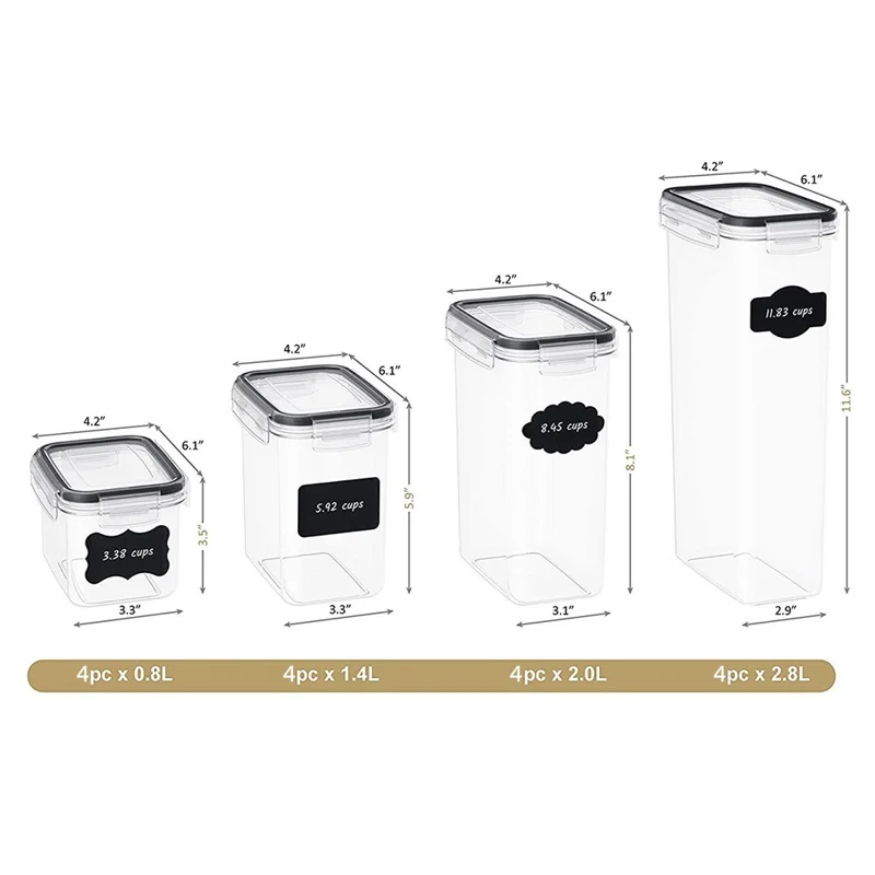 16pcs / Set Kitchen Scellé Boîte de Rangement Des Grains de Jar Scellé Boîte à la Tenue de Gardien de Main-d'œuvre (BPA Free, FDA Certified)