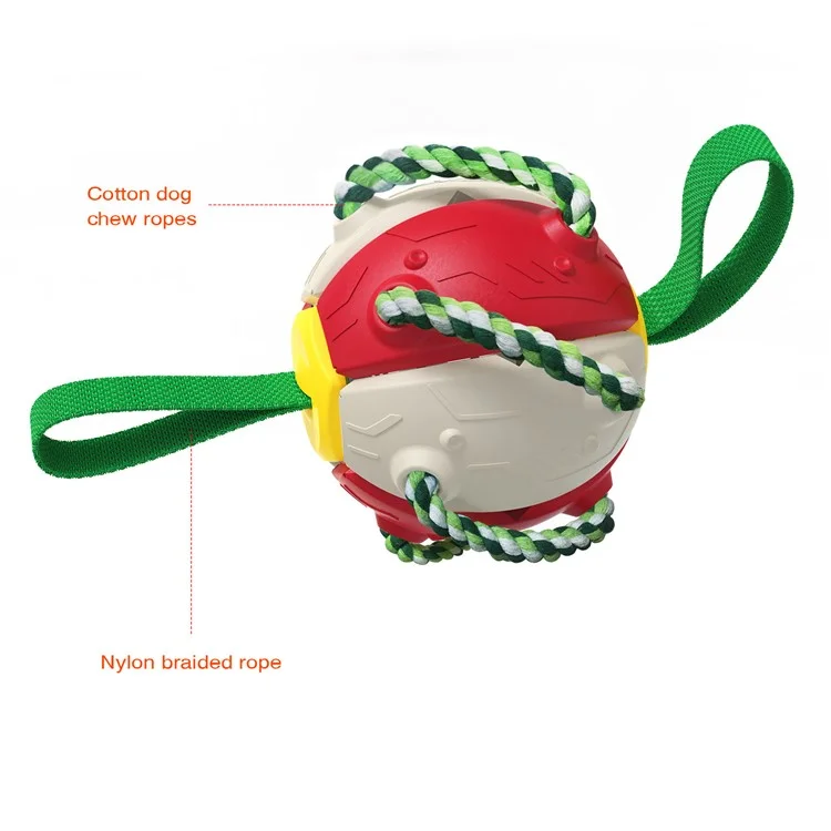 FPQ-01 Dot Saucer Ball Toy Pet Interactive Flying Throwing Disc Ball with Ropes (BPA Free, CPC / FDA / RoHS Certified) - Yellow+Blue
