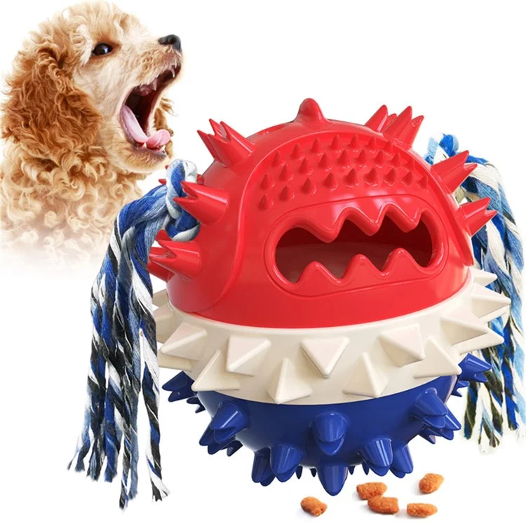 TTQ-01 Haustierhund-behandlungskugel-futtermittelspender Zahnreinigung Bounce Toy (BPA Free, CPC / FDA / Rohs Zertifiziert) - Rot+weiß+blau