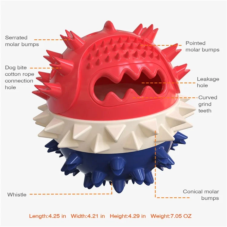 TTQ-01 Haustierhund-behandlungskugel-futtermittelspender Zahnreinigung Bounce Toy (BPA Free, CPC / FDA / Rohs Zertifiziert) - Rot+weiß+blau
