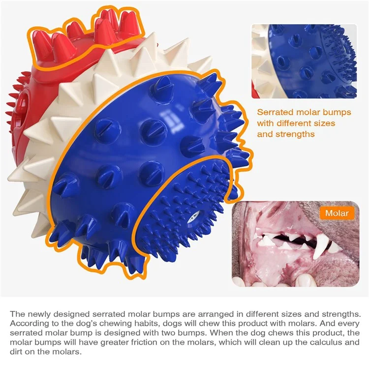 TTQ-01 Haustierhund-behandlungskugel-futtermittelspender Zahnreinigung Bounce Toy (BPA Free, CPC / FDA / Rohs Zertifiziert) - Rot+weiß+blau