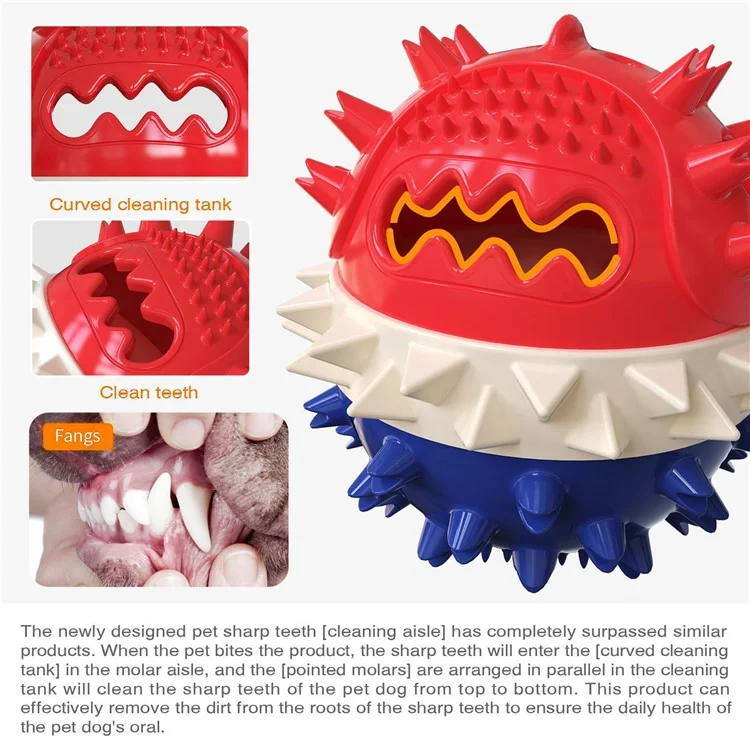 TTQ-01 Haustierhund-behandlungskugel-futtermittelspender Zahnreinigung Bounce Toy (BPA Free, CPC / FDA / Rohs Zertifiziert) - Rot+weiß+blau