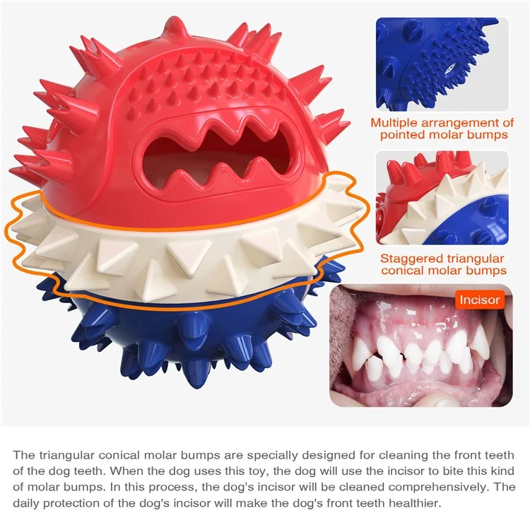 TTQ-01 Haustierhund-behandlungskugel-futtermittelspender Zahnreinigung Bounce Toy (BPA Free, CPC / FDA / Rohs Zertifiziert) - Rot+weiß+blau